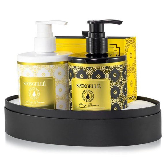 SPONGELLE Honey Blossom Body Wash, Lotion & Soap Buffer Flower Sponge Gift Set